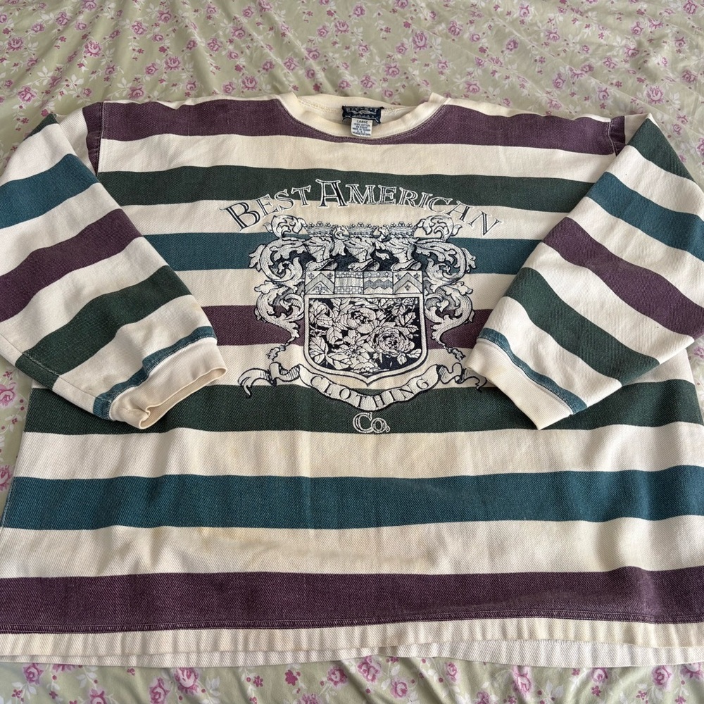 & Other Stories Striped Crewneck Sweater - Green, Purple, and White